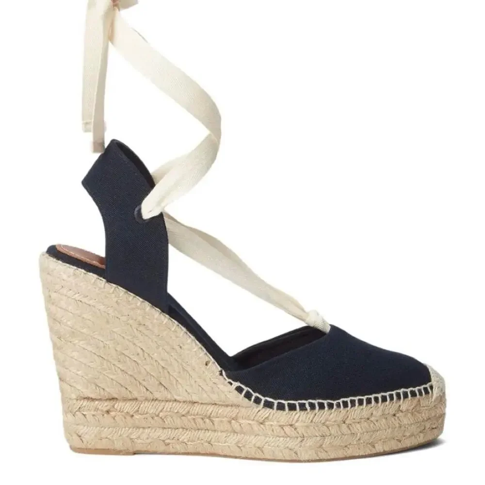 Ralph Lauren Collection Black Canvas Wedges Sz 6.5
